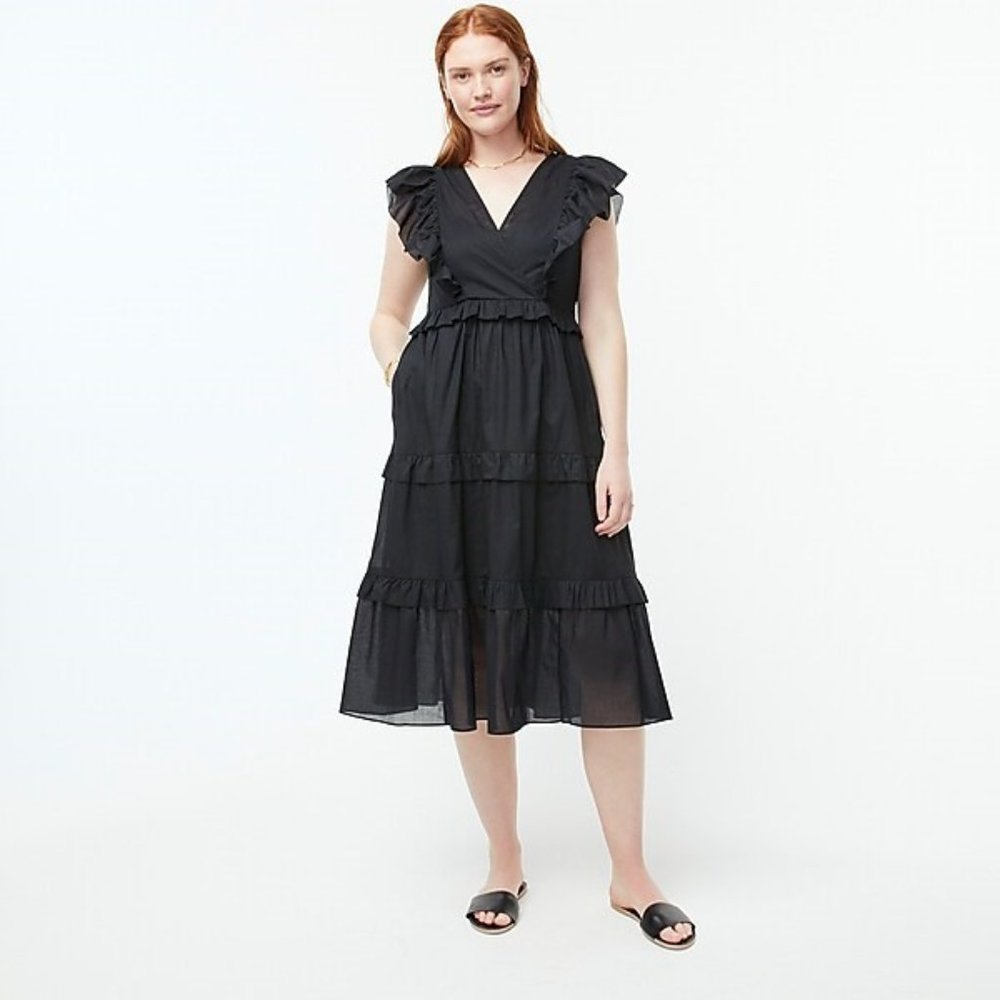 J.Crew Ruffle-sleeve cotton voile dress in black AX318